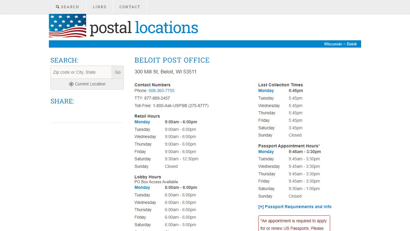 Post Office in Beloit, WI - Hours and Location - Postal Locations