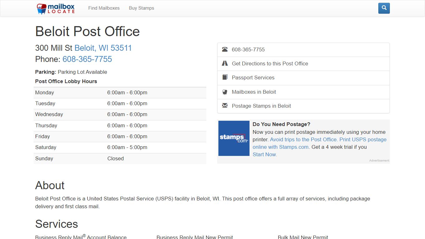 Beloit Post Office - Mailbox Locate