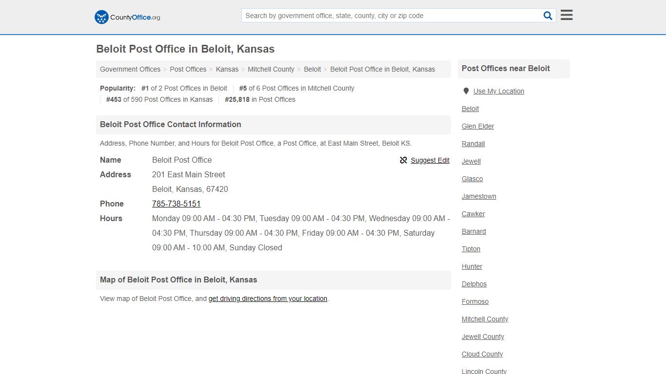 Beloit Post Office - Beloit, KS (Address, Phone, and Hours)